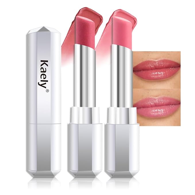 Kaely 2Pcs Honey Glossy Lipstick for Women, Dusty Pink & Pink Moisturizing Shine Lipstick for Dry Lips, Hydrating Nourishing Tinted Lip Balm, Sheer Lightweight Lip Gloss Stain Makeup, Vegan, 01+02