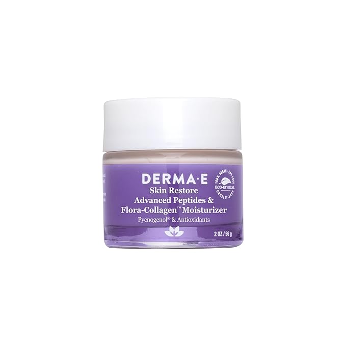 DERMA-E Advanced Peptides and Vegan Flora-Collagen Moisturizer – Double Action Collagen Face Cream with Peptide Complex – Intensely Hydrating Face Moisturizer for Lines, Wrinkles and Redness, 2 Oz