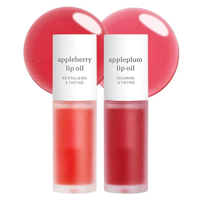 NOONI Korean Lip Oil Set - Appleberry & Appleplum | Long-Lasting, Moisturizing, Plumping, Revitalizing for Dry Lips, Waterproof, No Peel Off 0.12 FL Oz x 2ea