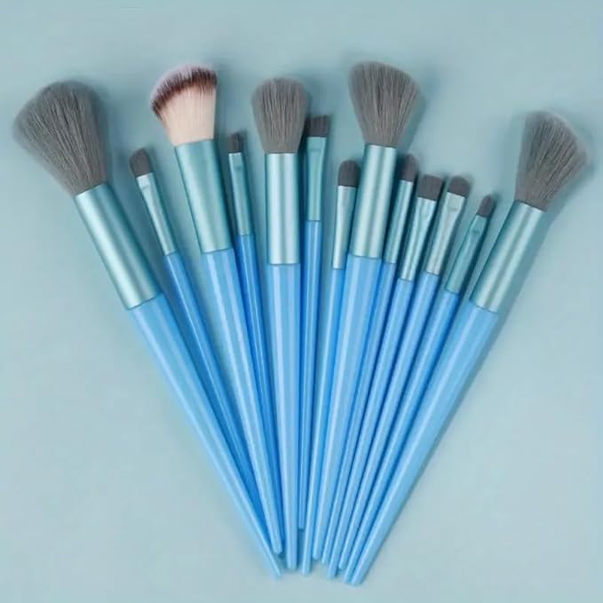 Foundation Makeup Brush Set Kit | 13 Pcs Premium Synthetic Kabuki Eye Shadows Make Up Brushes + 1 Sponge + 1 Brush Bag for Travel and Home Use (BROWN)