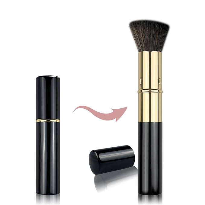 Retractable Kabuki Brush, Travel Powder Foundation Makeup Brush Face Blush Brushes for Liquid, Cream and Powder Face Makeup, Travel Size Makeup Brush