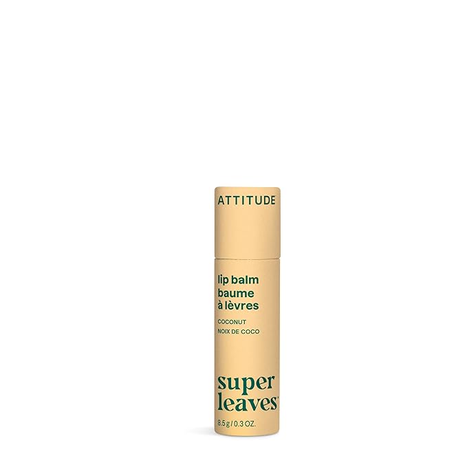 ATTITUDE Plastic-free Lip Balm, EWG Verified Plant- and Mineral-Based Ingredients, Vegan and Cruelty-free Personal Care Products, Coconut, 0.3 Oz