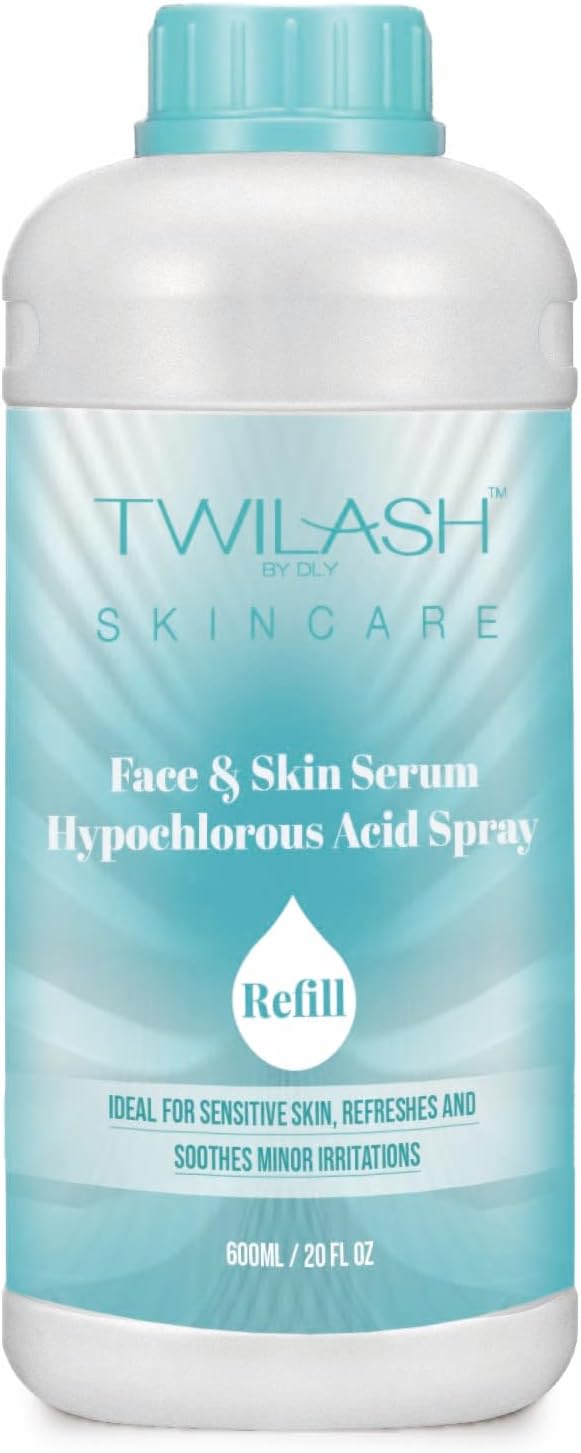 Hypochlorous Acid Spray 600ml Refill | HOCl Face & Skin Cleanser | Facial Mist, Acne & Eczema Relief, Tattoo & Piercing Aftercare | Eyelid Lash Cleanser | Alcohol-Free pH-Balanced Toner