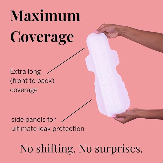 Pixie Organic Cotton Postpartum Pads for Women - Extra Heavy Absorbency with Wings - Leak-Proof, Hypoallergenic & Unscented for Feminine Care - Compostable, Biodegradable - 12 Count