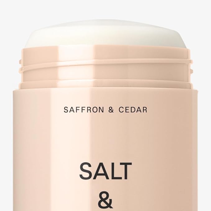 SALT & STONE Aluminum Free Deodorant | Extra Strength 48 Hour Protection for Women & Men | Made with Seaweed Extracts, Shea Butter & Prebiotics (Saffron & Cedar)