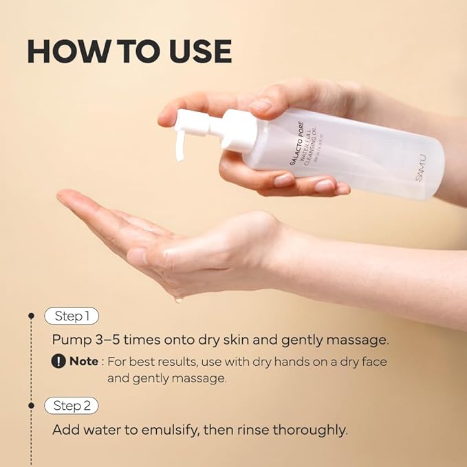 SAM'U Galacto Pore Water Full Cleansing Oil for Face, Korean Facial Cleanser & Makeup Remover with Galactomyces & Rice bran Oil, Non-Comedogenic, All Skin Types, 6.76 fl oz