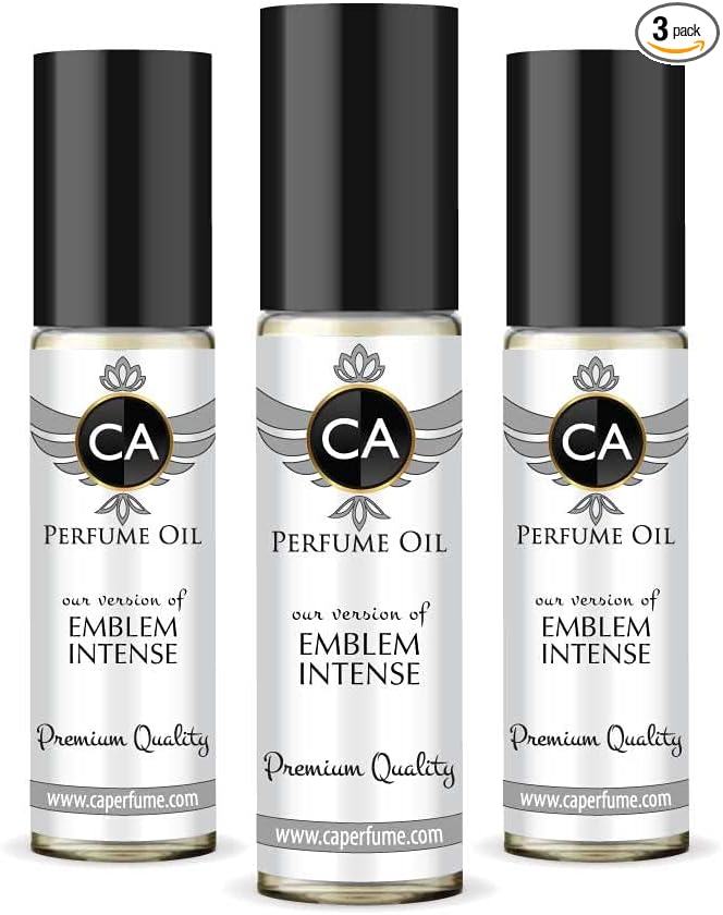 CA Perfume Impression of M.Blanc Emblem Intense For Men Replica Fragrance Body Oil Dupes Alcohol-Free Essential Aromatherapy Sample Travel Size Concentrated Long Lasting Attar Roll-On 0.3 Fl Oz-X3