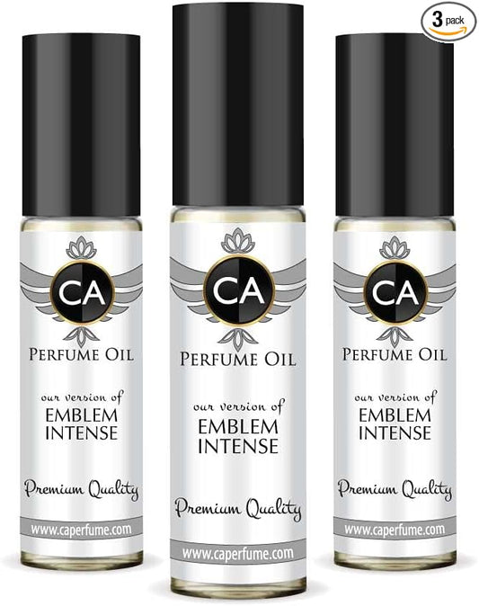 CA Perfume Impression of M.Blanc Emblem Intense For Men Replica Fragrance Body Oil Dupes Alcohol-Free Essential Aromatherapy Sample Travel Size Concentrated Long Lasting Attar Roll-On 0.3 Fl Oz-X3