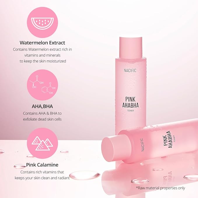 NACIFIC Pink Aha Bha Triple Set (Toner 150ml, Serum 50ml, Cream 50ml) AHA, BHA, Watermelon extract, Glow, Moisturizing, Hyaluronic Acid