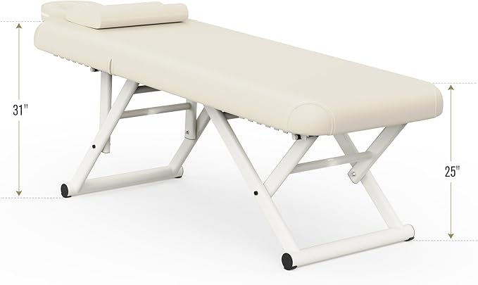 Dolonm Height Adjustable Massage Table with Face Pillow & Headrest for Treatment Table, Physical Therapy Table, Spa Facial Professional Massage Bed - Adjustable Backrest, Beige Gray