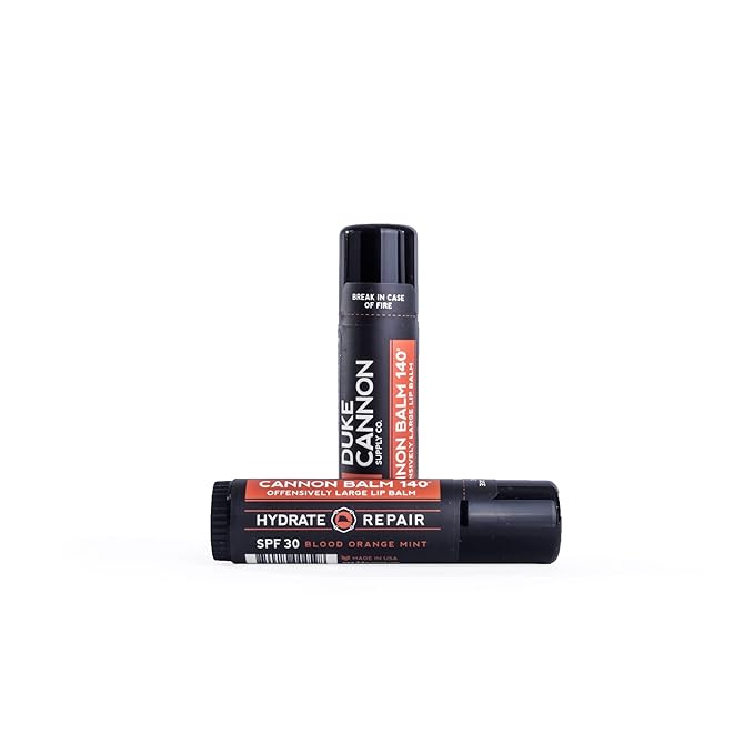 Duke Cannon Supply Co. Tactical Lip Protectant Cannon Balm 140 for Men (Blood Orange Mint) Multi-Pack - Superior Performance, Heavy-Duty, SPF 30, Large Balm for Hard Working Men, 0.56 oz (3 Pack)