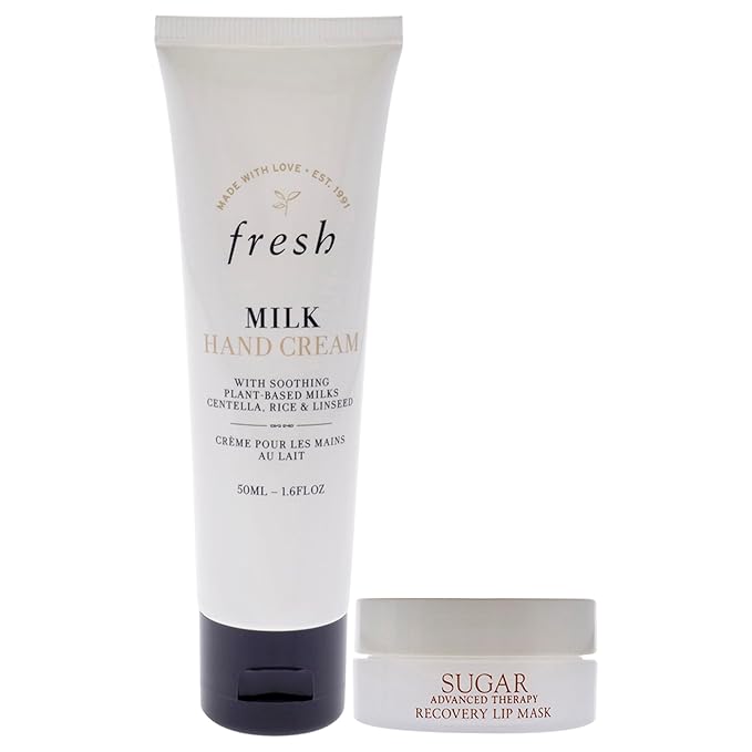 Fresh Hand And Lip Love Kit for Women - 2 Pc 1.6oz Milk Intensive Hand Cream, 0.3oz Sugar Recovery Lip Mask Advanced Therapy