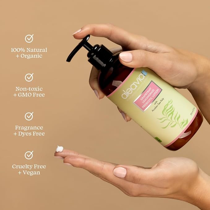 Aleavia Grapefruit Lemongrass Prebiotic Body Lotion – Lightly Scented, All-Natural Moisturizing Body Lotion with Organic Essential Oils – 12 Oz