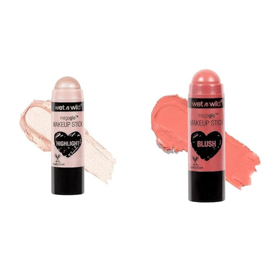 wet n wild MegaGlo Makeup Stick Bundle - When The Nude Strikes & Pink Floral Majority, Buildable Color, Versatile Use