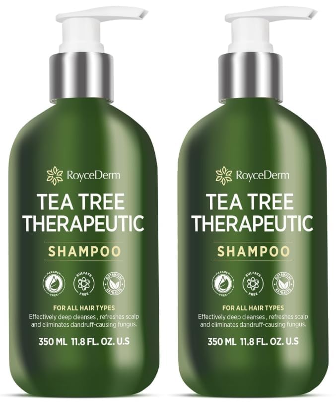 Roycederm Tea Tree Antifungal Shampoo: Folliculitis Shampoo for Dry Scalp, Dandruff, and Itchy Scalp - Medicated Clarifying shampoo with Tea Tree Oil, Paraben & Sulfate Free - 2 Pack