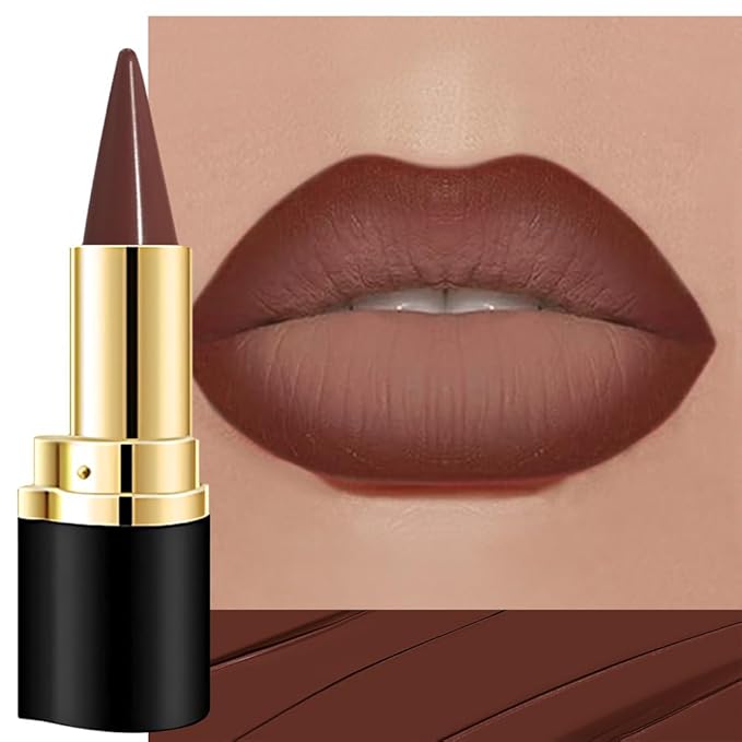evpct Dark Brown Gradient Matte Lipstick Lip Liner Crayon Combo Pencil Set for Women Long Lasting Waterproof, Cocoa Brown Matte Cream Lip Liner and Lipstick Combo Makeup, Flawless Gradual Ombre Effect