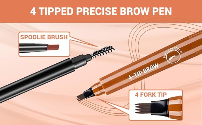 2025 New Magic Eyebrow Pencil, 3D Waterproof 4 Tipped Precise Brow Pen Microblading Eyebrow Pencil Contouring Pen Fine Stroke Microblading Creates Natural (Gray Brown)