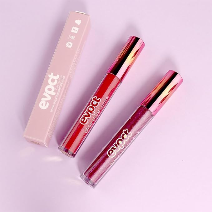 evpct 2Pcs Plum & Dark Wine Red Matte to Glitter Liquid Lipstick Long Lasting Lip Set Kit for Women Diamond Shiny Glitter Sparkly Glossy Metallic Shimmer Sparkle Waterproof Lipstick Lip Gloss 06+13