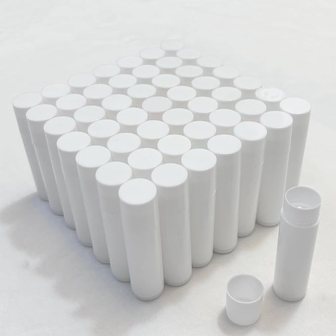 50 Lip Balm Container Kit with Filling Tray and Spatula, Round Tube Refillable Empty Tube 3 Colors, 0.15 oz, BPA Free, for DIY Homemade Lipstick Lipstick (50 white kits,)