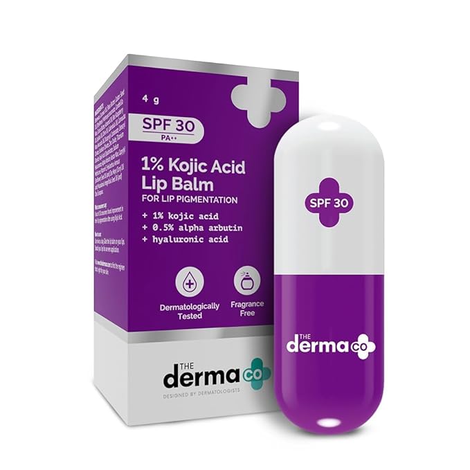 1% Kojic Acid Lip Balm With Alpha Arbutin & Hyaluronic Acid, SPF 30 PA++ for Dark & Pigmented Lips - 4g
