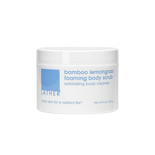 LATHER Bamboo Lemongrass Foaming Body Scrub - Gentle Exfoliating & Hydrating Scrub for All Skin Types - Leaves Soft & Smooth Skin - Scrub for the Body, Hands & Feet - 8 Oz Jar