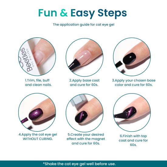 Beetles Cat Eye Gel Polish Set - 24Pcs 20 Colors Glitter Dark Color Changing Gel Nail Polish Kit with Base Gel Glossy Matte Top Coat Soak off UV DIY Nail Art Salon Ombre Black Nails Gift