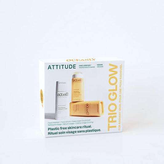 ATTITUDE Oceanly Glow Trio Skincare Box Set, EWG Verified, Plastic-free, Plant and Mineral-Based, Vegan, PHYTO GLOW, Set of 3 Travel Size Sticks