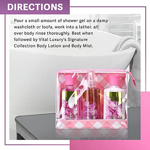 Bath & Body Care Travel Set Pea Flower Scent Home Spa Set with Body Lotion, Shower Gel and Fragrance Mist, Christmas Gifts for Her and Him