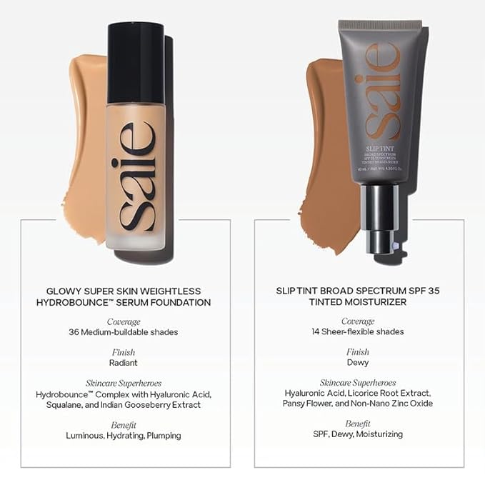 Saie Slip Tint Tinted Moisturizer with SPF 35 - Light Coverage, Glowy Skin Tint & Mineral Sunscreen for Face with Hydrating Hyaluronic Acid - Summer Makeup Essential - Shade Three + Half (1.35 oz)