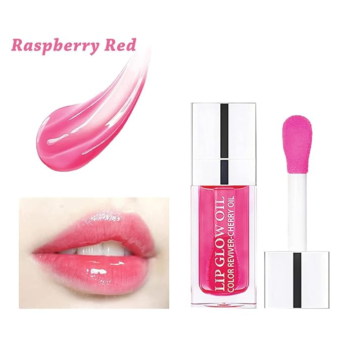Plumping Lip Oil - Hydrating Lip Oil Plumping Lip Gloss, Crystal Jelly Moisturizing Lip Oil/Polished Lip Oil Lines/Tint Moisturizing Transparent Lip Balm Care Stick (Raspberry)