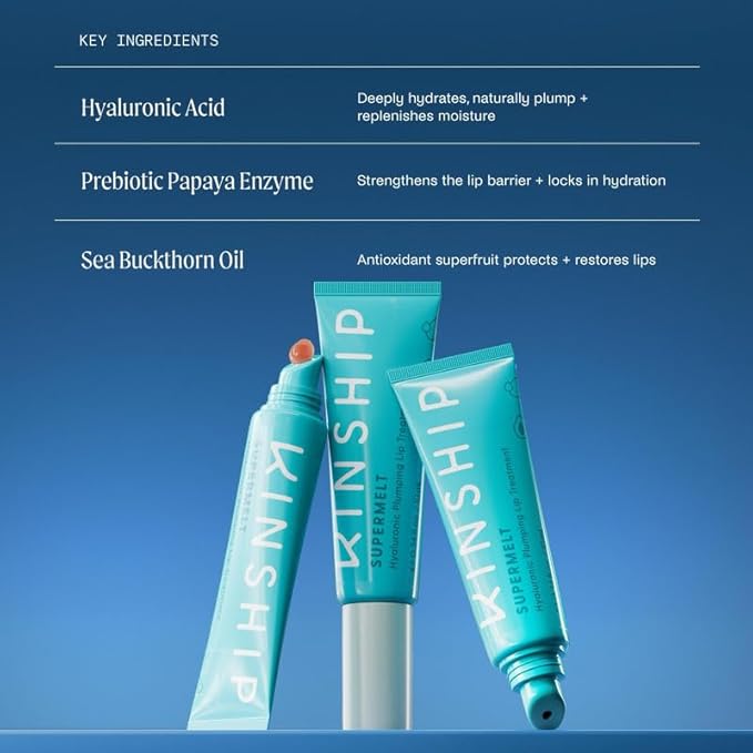Kinship Supermelt Lip Plumping Jelly Mask - Moisturizing Daily Lip Treatment + Hyaluronic Acid - Hydrating + Exfoliating Lip Gloss - Soft, Smooth, Plump - Quick Melting Balm - Soothe Dry Lips (.3 oz)