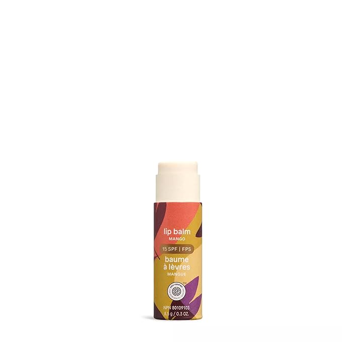 ATTITUDE Plastic-free Lip Balm with Sun Protection SPF 15, EWG Verified, Plant- and Mineral-Based Ingredients, Vegan and Cruelty-free, Mango, 0.3 Oz