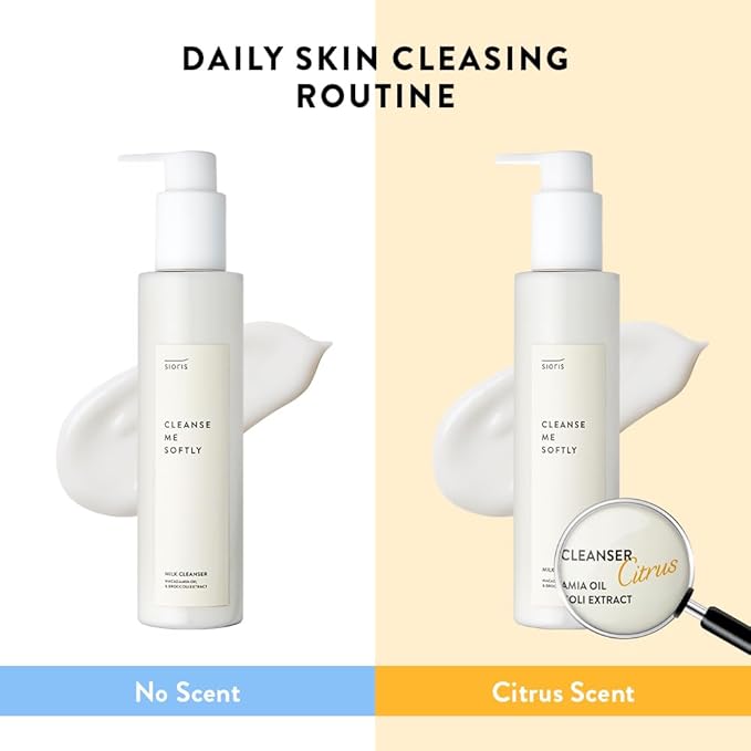 SIORIS Cleanse me softly milk cleanser, Vegan, Daily gentle skin cleanser, natural citrus 62.6% water, Macadamia seed oil, cleansing milk for dry and sensitive skin
