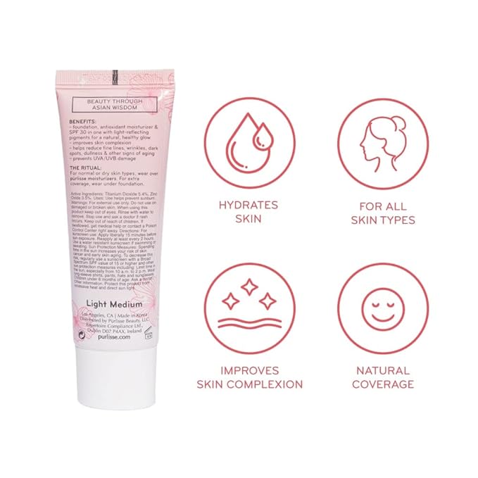 pūrlisse Radiant Glow Illuminating BB Cream with SPF 30 - Glow BB Cream Enriched with Goji & Hawthorn Berry for Dewy Skin - Helps to Improve Skin Texture & Radiance - Fair (1.4 oz)