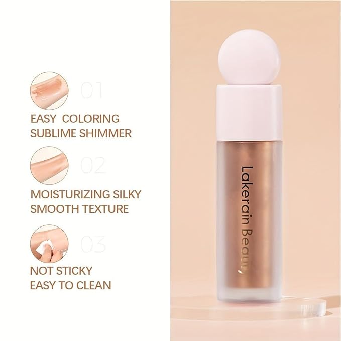 Liquid Highlighter, Contour Stick Makeup Highlighter for Face, Waterproof Luminous Lotion, Silky Smooth Glitter Highlighter Makeup Stick, Multi-Use Body Shimmer Liquid Bronzer 04# CANDLELICHT