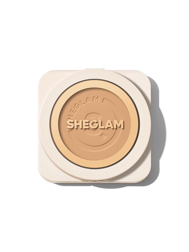 SHEGLAM SKin-Focus Full Coverage Powder Foundation Oil-Control Lightweight Face Pressed Powder Makeup-Warm Vanilla