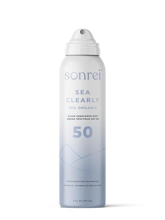 Sonrei Sea Clearly® Organic Mist Sunscreen | SPF 50, Broad Spectrum, Water-Resistant | Vegan, Non-Greasy | Ideal for Face & Body | 6 Fl Oz (Pack of 1)