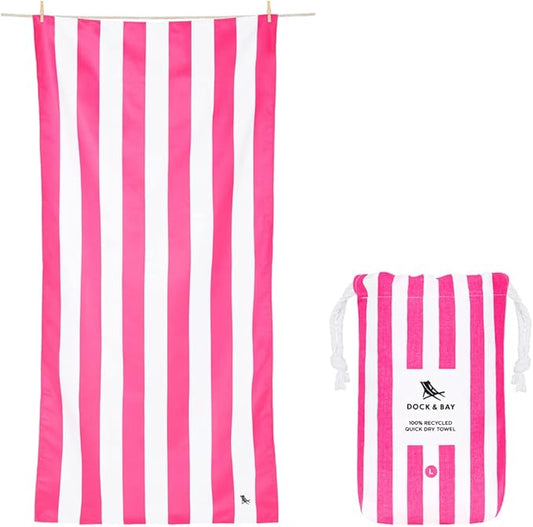 Dock & Bay Customized Beach Towel - Quick Dry, Sand Free - Compact, Lightweight - 100% Recycled - Includes Bag - Cabana - Phi Phi Pink- Large