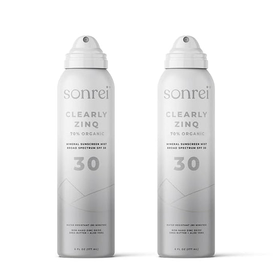 Sonrei Clearly ZinQ™ Mineral Sunscreen Mist | SPF 30, Broad Spectrum, Transparent | Vegan, Water Resistance, Non-Greasy | Ideal for Face & Body (6 Fl Oz (Pack of 2))