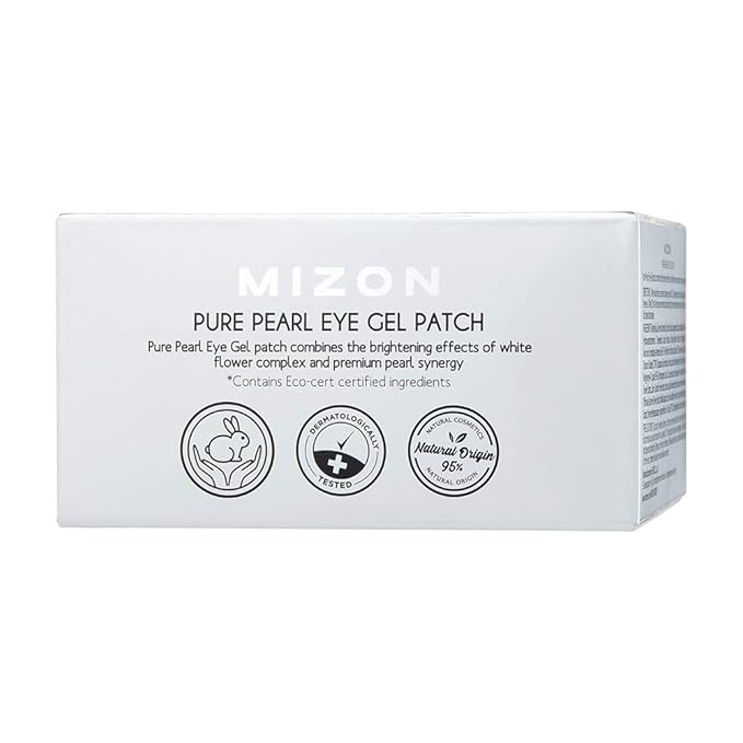 MIZON Pure Pearl Eye Gel Patch with Pearl, Diamond Powder, and Niacinamide for Radiance, Firming, and Nourishment – 60pcs – Improves Dark Circles and Luminosity