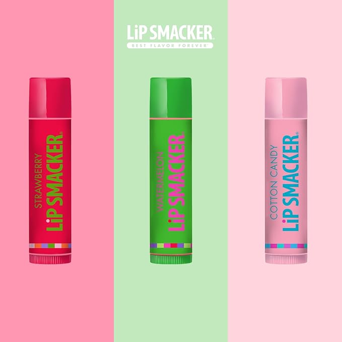 Lip Smackers Flavored Lip Balm Original & Best - Moisturizing, Soothing Trio Strawberry, Watermelon, & Cotton Candy