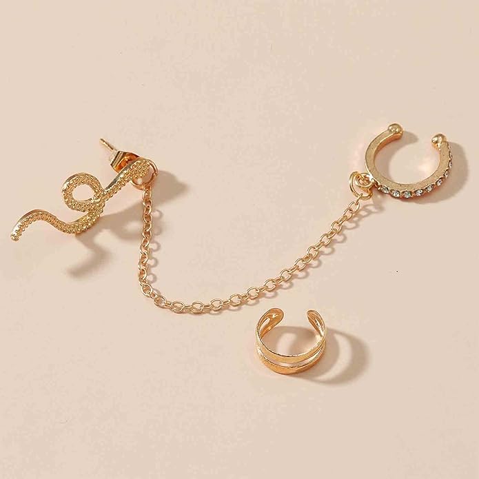 Punk Snake Cuff Chain Earrings Gold Serpent Cartilage Earrings Snake Ear Wrap Earrings Gothic Snake Helix Chain Earrings Gold Long Chain Earrings Jewelry for Women and Girls