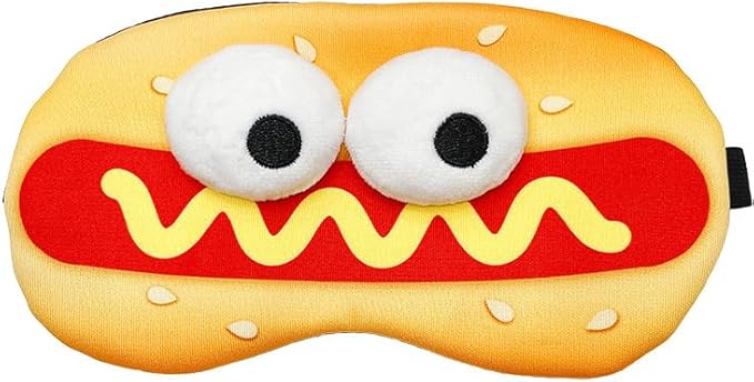 PERFECTSIGHT Sleep Eye Masks, Cute Plush Sleep Eye Cover Lightweight Adjustable Eyeshade Faux Fur Mask Cover for Women Men Sleep Travel Nap (Hotdog)