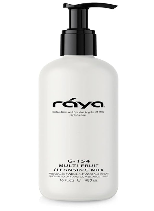 Raya Multi-Fruit Facial Cleansing Milk with AHA and BHA 16 oz (G-154) | Exfoliating Soap-Free Cleanser and Make-Up Remover for Dry and Combo Skin | Made with Multi-Fruit Alpha and Beta Hydroxy Acids