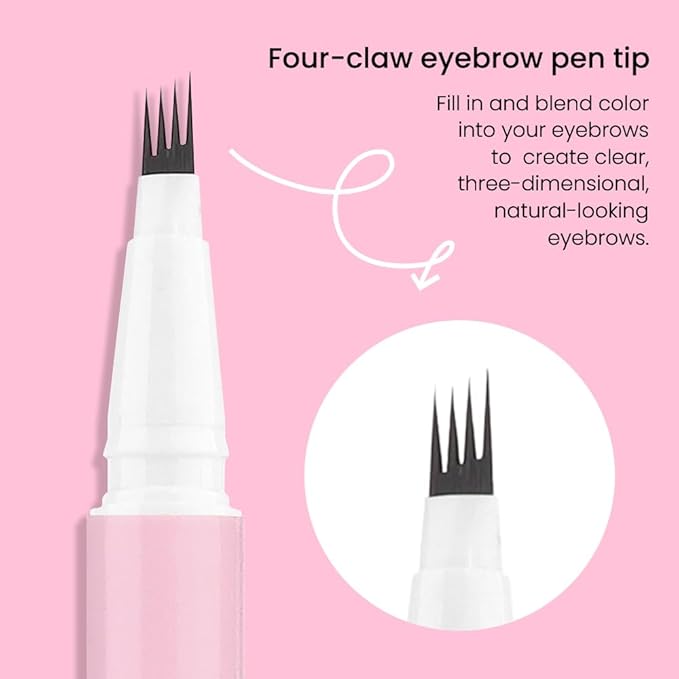 evpct 1Pcs Black Brown Magic Microblading Eyebrow Contouring Pen Brow Pencil, with 4 Brush Micro-Fork-Tips Precise Applicator, Dual-ended Eyebrow Brush, Hair Like Strokes, Natural Looking Brows