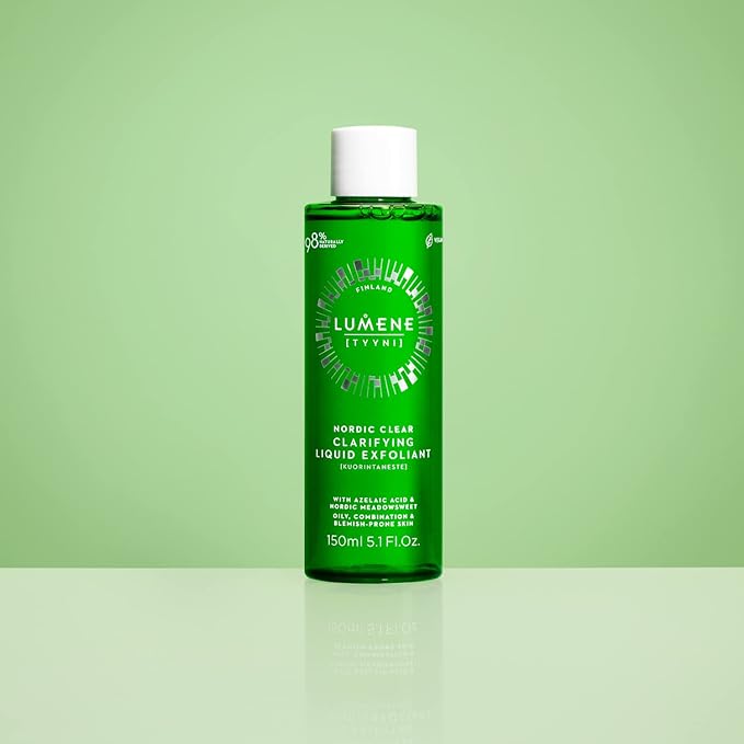 Lumene Nordic Clear [Tyyni] Clarifying Liquid Exfoliant - Gentle Daily Exfoliant for Oily, Combination, & Blemish-Prone Skin - Azelaic Acid, Nordic Meadowsweet Herb, Arctic Rose (5.1 fl oz)