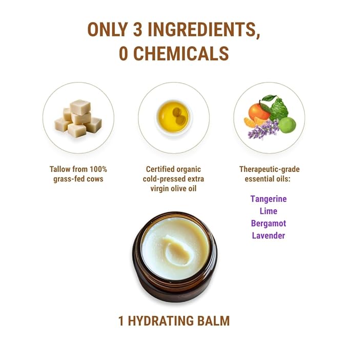 Vintage Tradition Beef Tallow All Purpose Balm – Healing, Hydrating Citrus Oil Skin Care Salve Replaces Body Lotion, Hand Cream, More – Essential Oil,a Olive Oil, and Grass-Fed Tallow, 2 fl. oz.