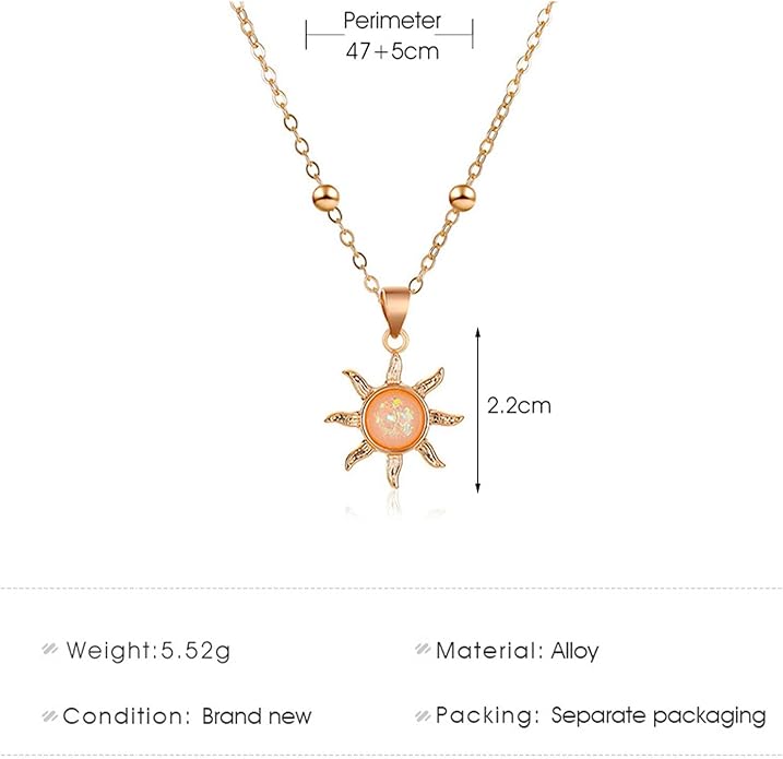 Vintage Opal Crystal Sun Pendent Necklace Opal Sunburst Necklace Moonstone Sun Choker Necklace Gold Ball Chain Necklace Jewelry for Women (Gold)