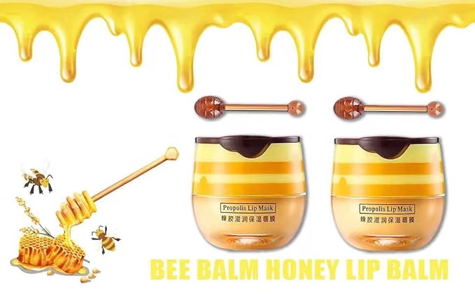 2PCS Honey Balm Lip Balm, Lip Masks for Dry and Cracked Lips with Brush, Lip Exfoliator & Moisturizer, Reduces Lips Lines & Lightens Lips, Anti-Wrinkle, Aging