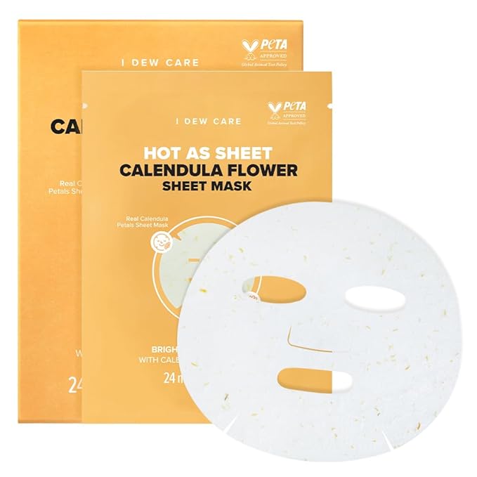 I DEW CARE Calendula Sheet Face Mask - Korean Skincare for Hydrating and Calming Skin | Face Masks with Calendula Extract & Niacinamide, Moisturizing Korean Skin Care, Sheet Masks for Women, 10EA